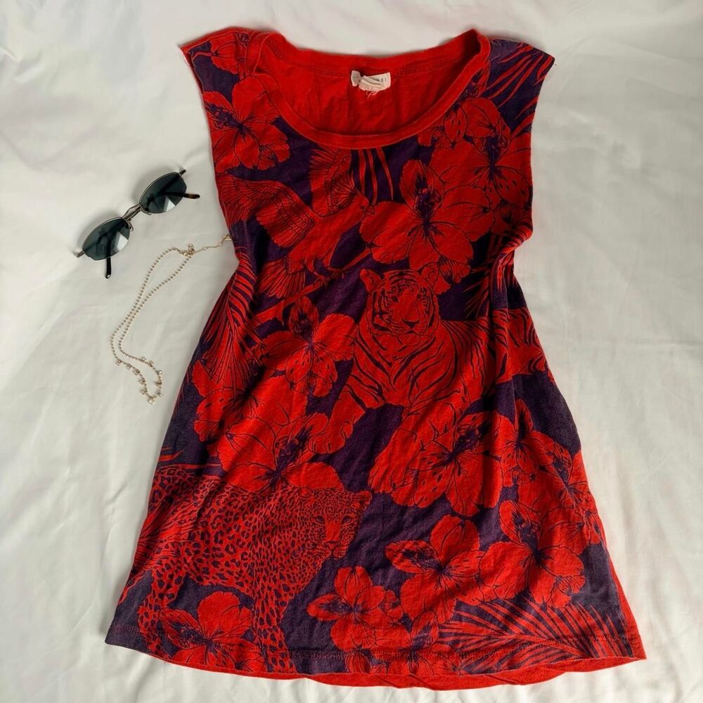 Red and purple floral tiger print tank top